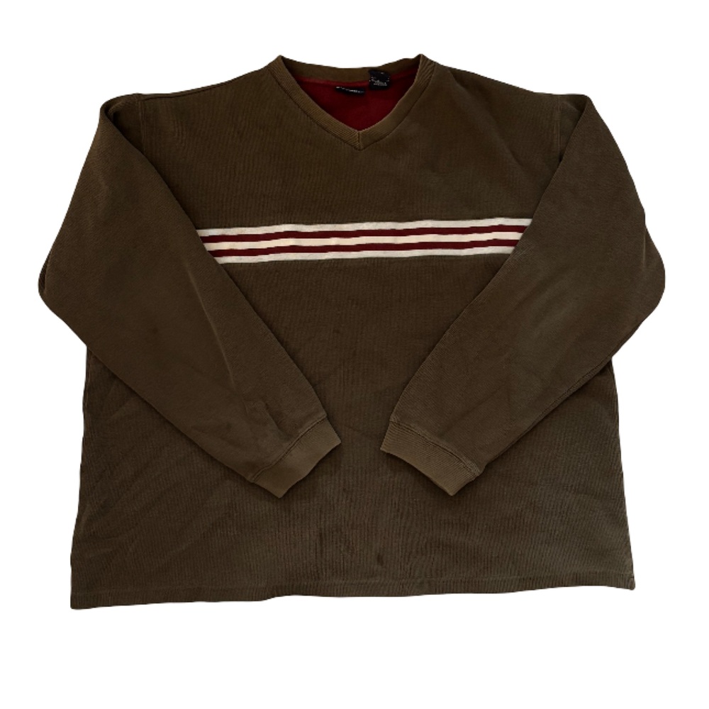 Cherokee Men's Olive Crewneck Sweater with Red and White Stripes